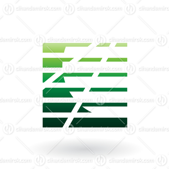 Green Abstract Square Icon with Stripes and Dashed Lines