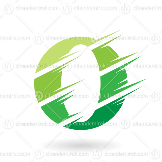 Green Abstract Uppercase Letter O with Swooshed Stripes