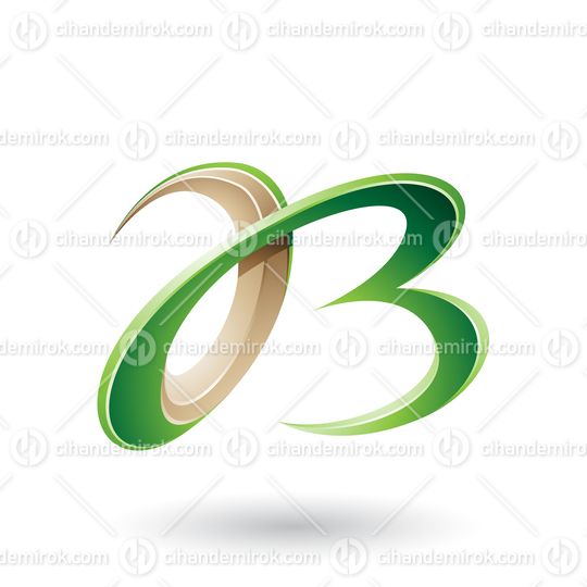 Green and Beige 3d Curly Letters A and B Vector Illustration