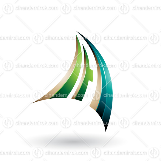 Green and Beige 3d Dynamic Flying Letter A Vector Illustration