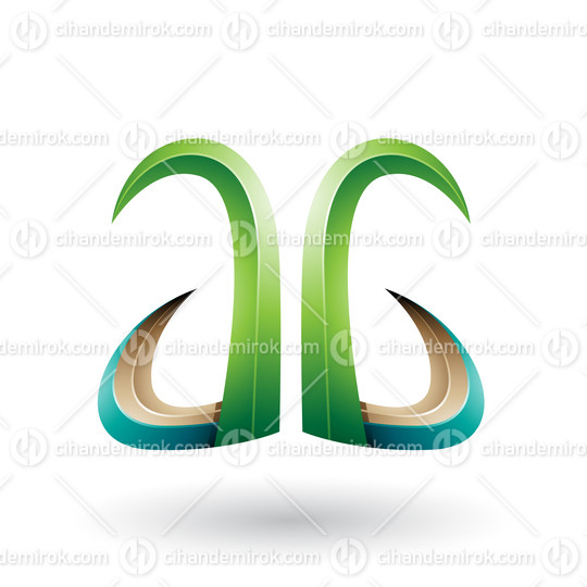 Green and Beige 3d Horn Like Letter A and G Vector Illustration