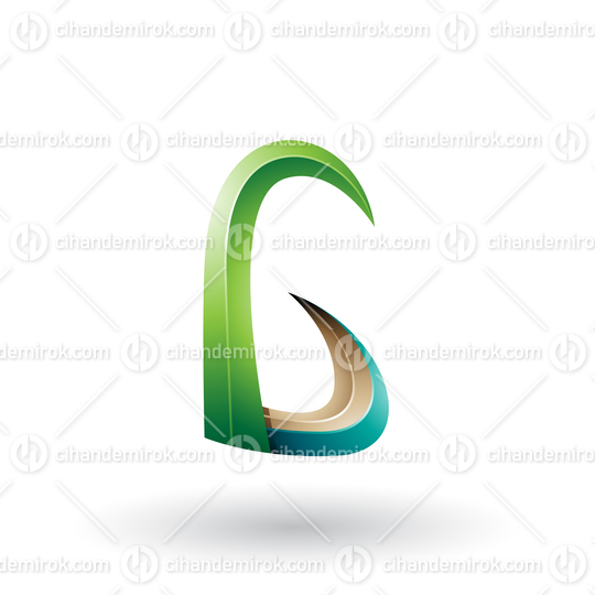 Green and Beige 3d Horn Like Letter G Vector Illustration