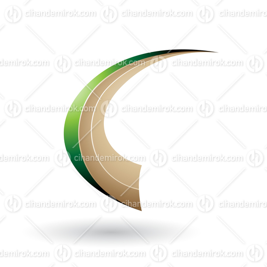 Green and Beige Dynamic Flying Letter C Vector Illustration