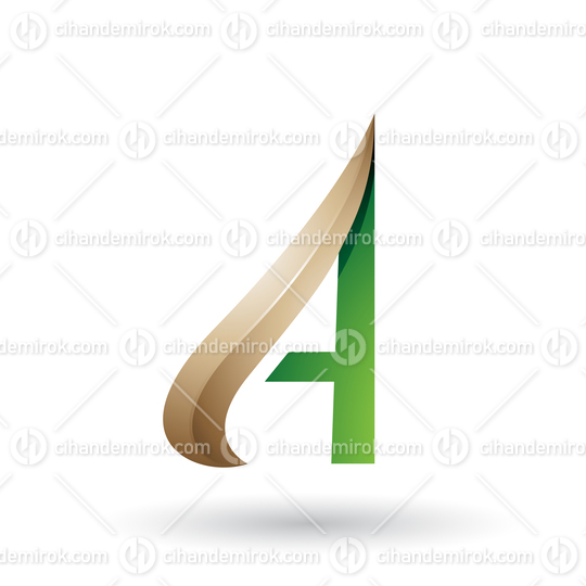 Green and Beige Embossed Arrow-like Letter A Vector Illustration