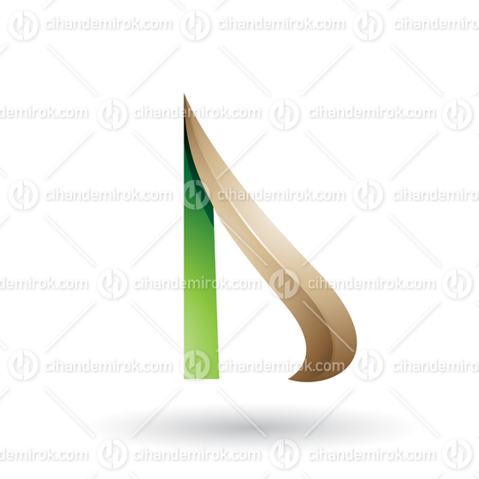 Green and Beige Embossed Arrow-like Letter D Vector Illustration