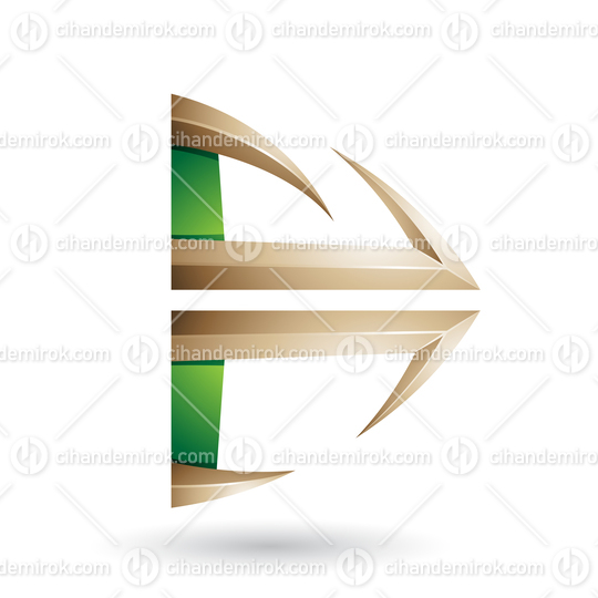 Green and Beige Glossy Embossed Arrow Shape Vector Illustration