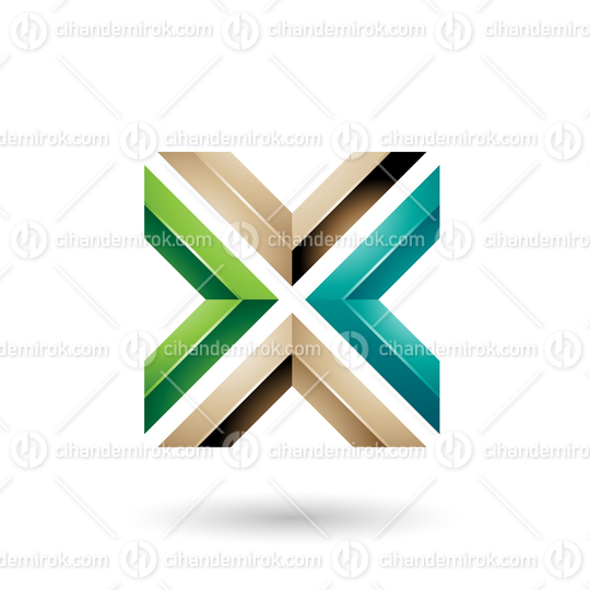 Green and Beige Square Shaped Letter X Vector Illustration