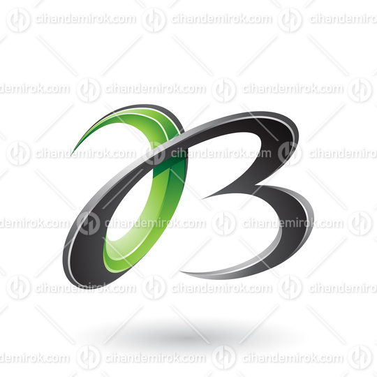 Green and Black 3d Curly Letters A and B Vector Illustration