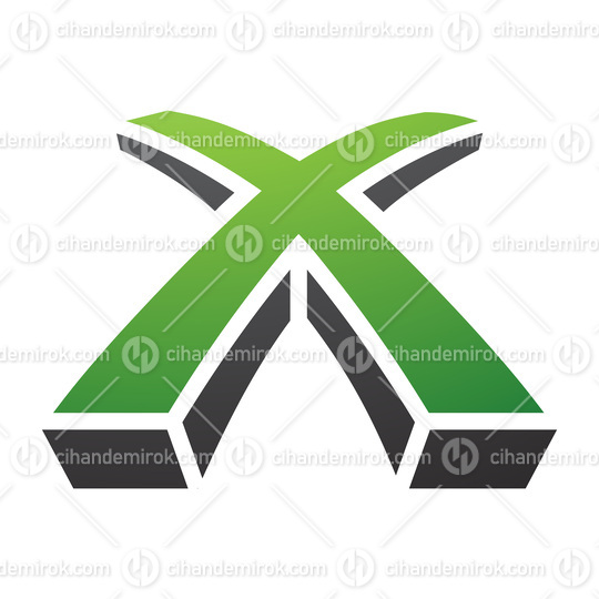 Green and Black 3d Shaped Letter X Icon