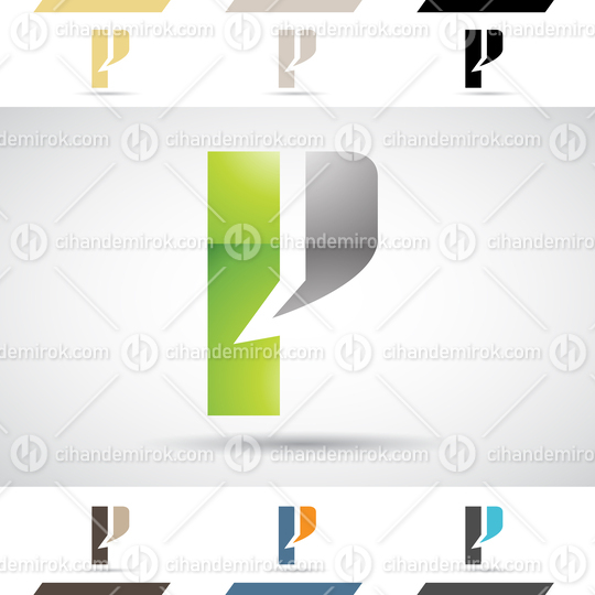 Green and Black Abstract Glossy Logo Icon of a Curved Spiky Letter P