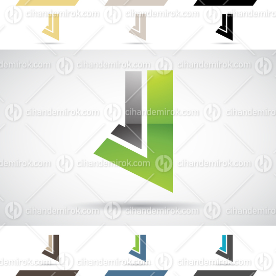 Green and Black Abstract Glossy Logo Icon of Bold Striped Letter J