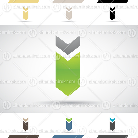 Green and Black Abstract Glossy Logo Icon of Letter I with a Downwards Arrow