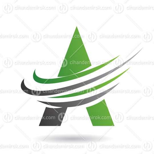 Green and Black Abstract Icon of Letter A with Twisting Swoosh Lines