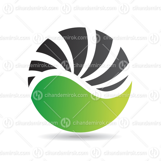 Green and Black Abstract Wavy Striped Round Logo Icon