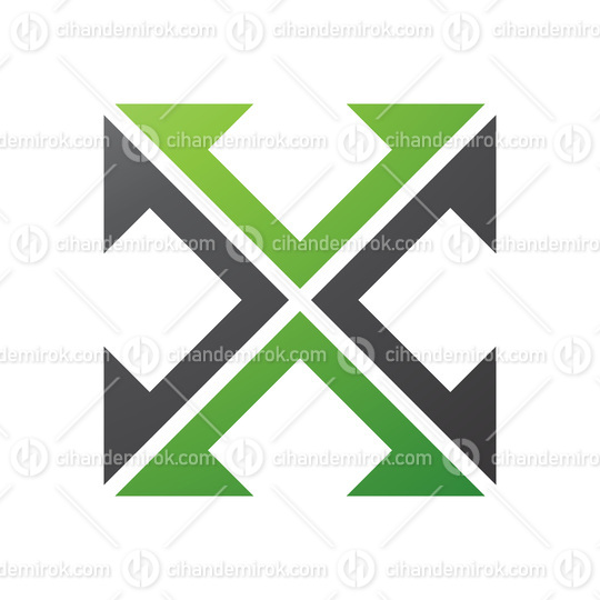 Green and Black Arrow Square Shaped Letter X Icon