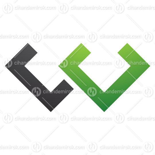 Green and Black Cornered Shaped Letter W Icon