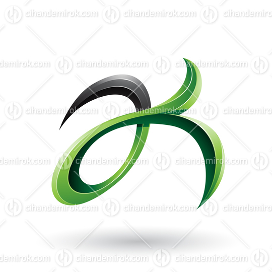 Green and Black Curly Fish Tail Like Letters A and K