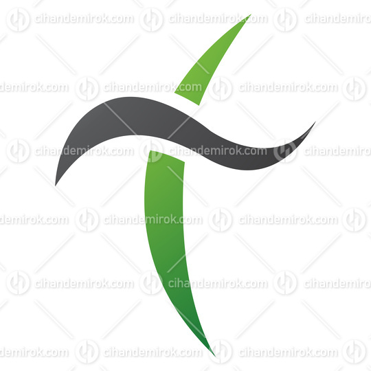 Green and Black Curvy Sword Shaped Letter T Icon
