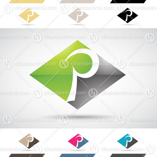 Green and Black Glossy Abstract Logo Icon of a Hook Shaped Letter P with a Horizontal Diamond