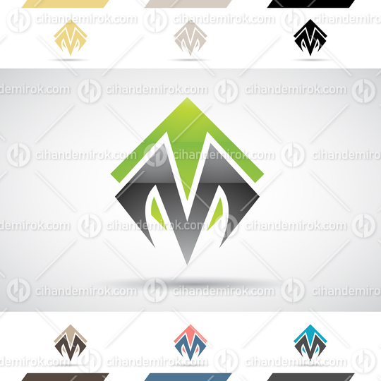 Green and Black Glossy Abstract Logo Icon of a Spiky Square Letter M