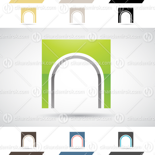 Green and Black Glossy Abstract Logo Icon of Arch Shaped Letter N