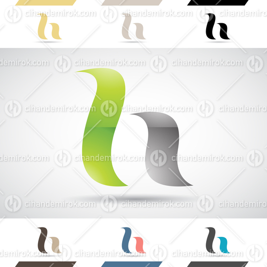 Green and Black Glossy Abstract Logo Icon of Letter H with Bold Curvy Lines