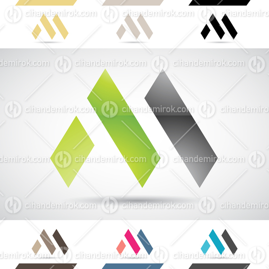 Green and Black Glossy Abstract Logo Icon of Letter M with 3 Stripes 