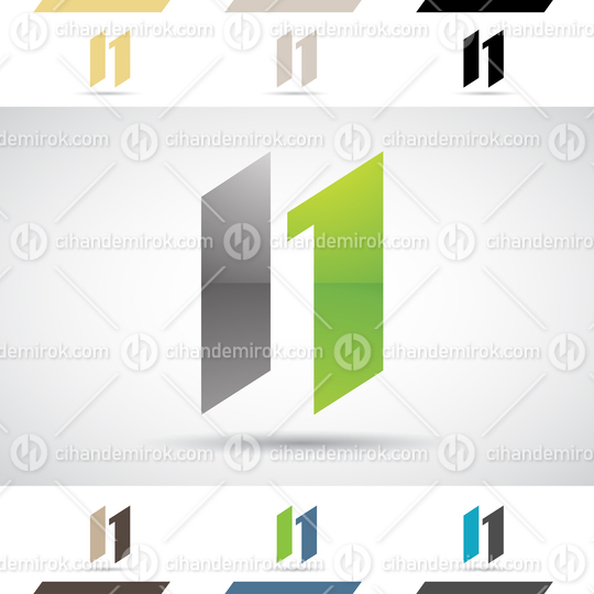 Green and Black Glossy Abstract Logo Icon of Letter N with Skewed Rectangular Shapes 