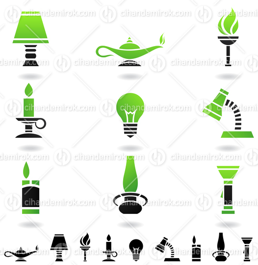Green and Black Icons of Light Sources 