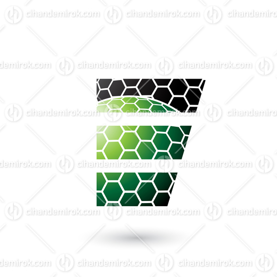 Green and Black Letter E with Honeycomb Pattern