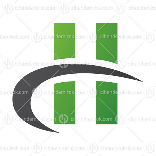 Green and Black Letter H Icon with Vertical Rectangles and a Swo
