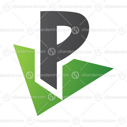 Green and Black Letter P Icon with a Triangle