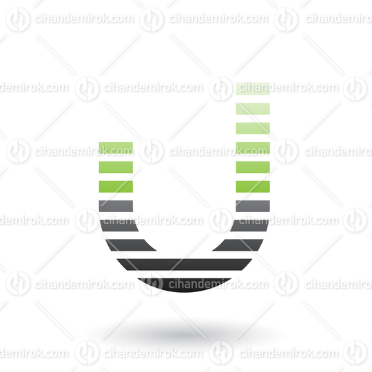 Green and Black Letter U Icon with Horizontal Thin Stripes