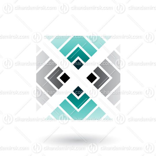 Green and Black Letter X Icon with Square and Triangles