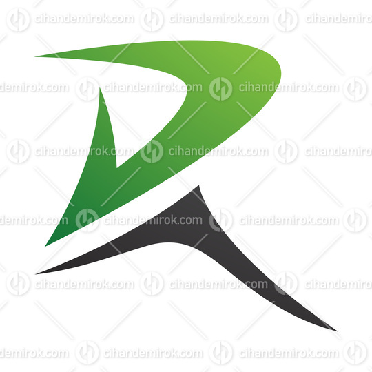 Green and Black Pointy Tipped Letter R Icon