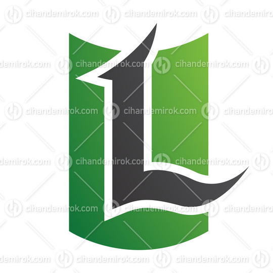 Green and Black Shield Shaped Letter L Icon