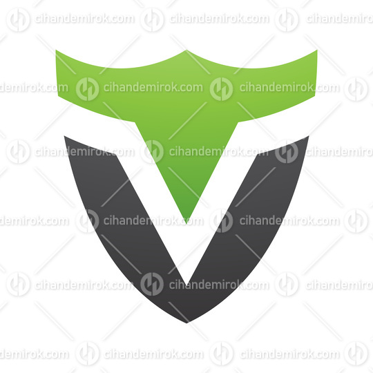 Green and Black Shield Shaped Letter V Icon