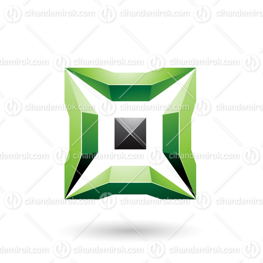 Green and Black Square with 3d Glossy Pieces Vector Illustration