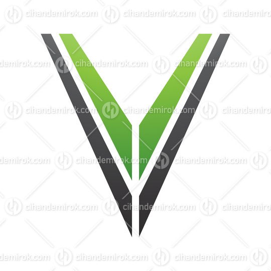 Green and Black Striped Shaped Letter V Icon