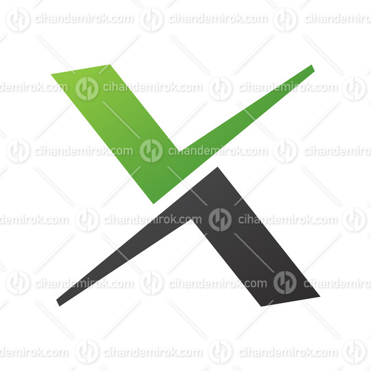 Green and Black Tick Shaped Letter X Icon