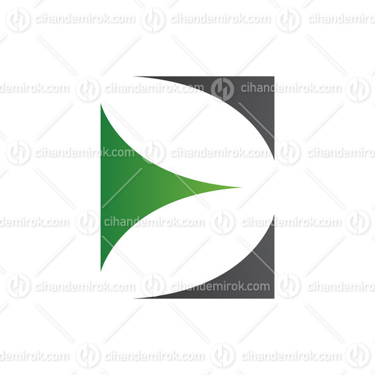 Green and Black Uppercase Letter E Icon with Curvy Triangles