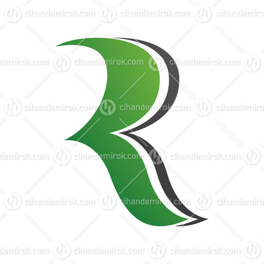 Green and Black Wavy Shaped Letter R Icon