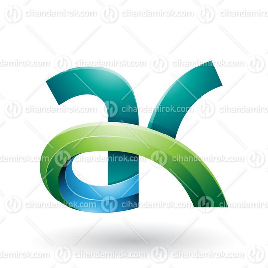 Green and Blue 3d Bold Curvy Letter A and K Vector Illustration