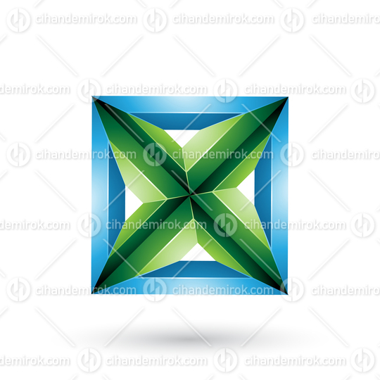 Green and Blue 3d Geometrical Embossed Triangle Diamond X Shape 