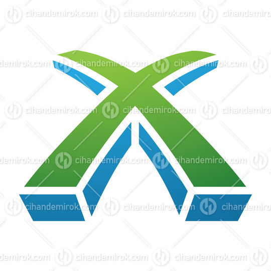 Green and Blue 3d Shaped Letter X Icon