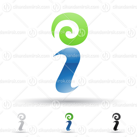 Green and Blue Abstract Glossy Logo Icon of Letter I with a Swirly Dot