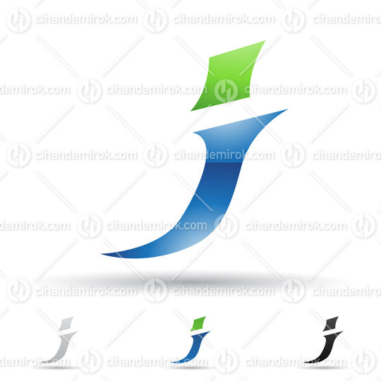 Green and Blue Abstract Glossy Logo Icon of Spiky Letter J