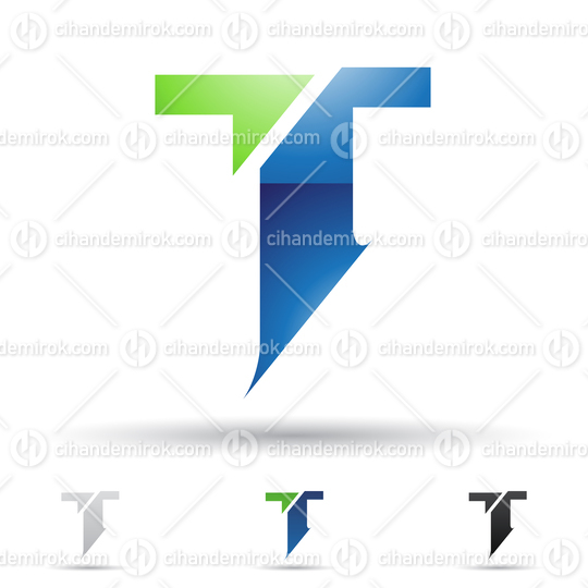 Green and Blue Abstract Glossy Logo Icon of Split Shaped Letter T