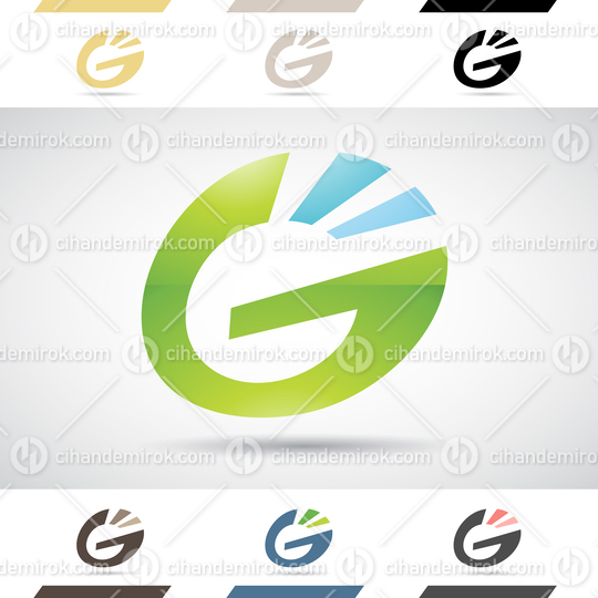Green and Blue Abstract Glossy Logo Icon of Striped Round Letter G