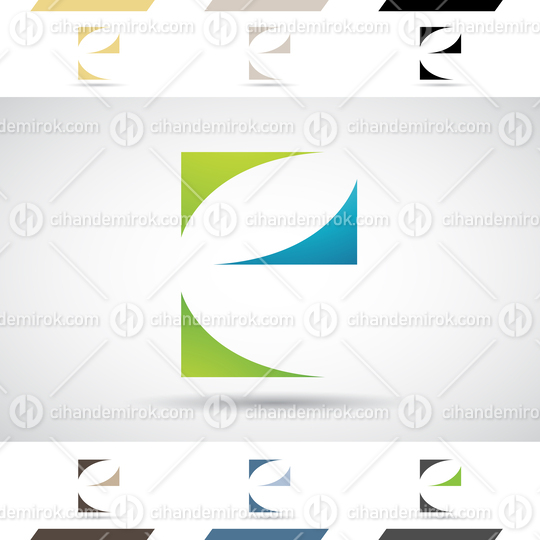 Green and Blue Abstract Glossy Logo Icon of Triangular Curved Letter E